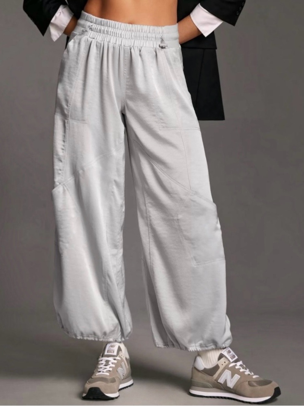DAILY PRACTICE Anthropologie Silver Drawstring Wide Leg Parachute Pants Sz XS